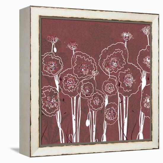 Mauve Rose background with White floral poppies-Bee Sturgis-Framed Stretched Canvas