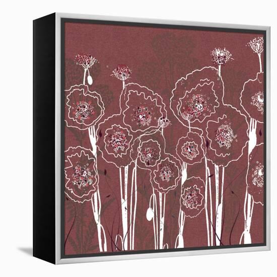 Mauve Rose background with White floral poppies-Bee Sturgis-Framed Stretched Canvas