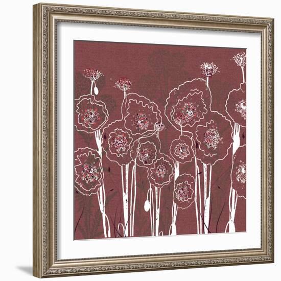 Mauve Rose background with White floral poppies-Bee Sturgis-Framed Art Print