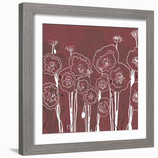 Mauve Rose background with White floral poppies-Bee Sturgis-Framed Art Print