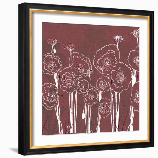 Mauve Rose background with White floral poppies-Bee Sturgis-Framed Art Print