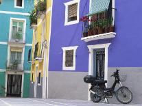 Old Motorcycle Outside a Purple Painted House in Villajoyosa, in Valencia, Spain, Europe-Mawson Mark-Framed Photographic Print