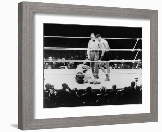Max Baer Knocked Down During a Heavyweight Fight with Joe Louis, Sept. 24, 1935-null-Framed Photo