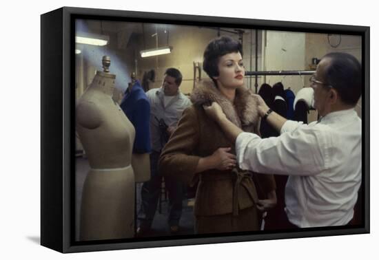 Max Matlick, of Zelinka-Matlick, Adjusting Collar on Model Vera Bartul, New York, New York, 1960-Walter Sanders-Framed Premier Image Canvas