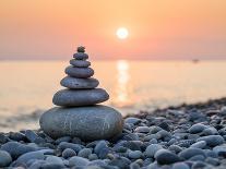 Pyramid of Stones for Meditation Lying on Sea Coast at Sunset-Maxim Blinkov-Framed Premier Image Canvas