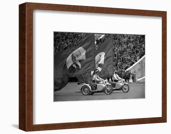 May 1st parade in Moscow, motorcycles with huge flags bearing portraits of Lenin and Marx.-Erich Lessing-Framed Photographic Print