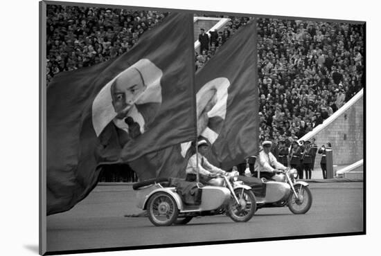 May 1st parade in Moscow, motorcycles with huge flags bearing portraits of Lenin and Marx.-Erich Lessing-Mounted Photographic Print