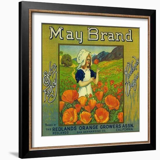 May Orange Label - Redlands, CA-Lantern Press-Framed Art Print