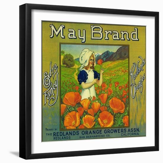 May Orange Label - Redlands, CA-Lantern Press-Framed Art Print