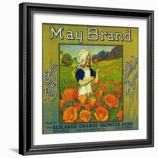 May Orange Label - Redlands, CA-Lantern Press-Framed Art Print