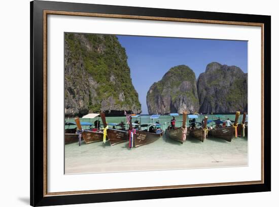 Maya Bay with Long-Tail Boats, Phi Phi Lay, Krabi Province, Thailand, Southeast Asia, Asia-Stuart Black-Framed Photographic Print
