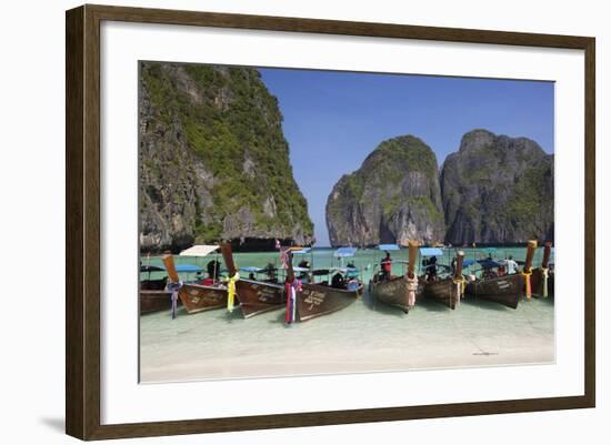 Maya Bay with Long-Tail Boats, Phi Phi Lay, Krabi Province, Thailand, Southeast Asia, Asia-Stuart Black-Framed Photographic Print