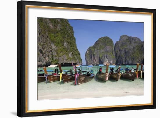 Maya Bay with Long-Tail Boats, Phi Phi Lay, Krabi Province, Thailand, Southeast Asia, Asia-Stuart Black-Framed Photographic Print