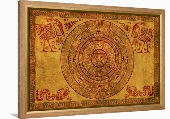 Maya Calendar On Ancient Parchment-frenta-Framed Stretched Canvas