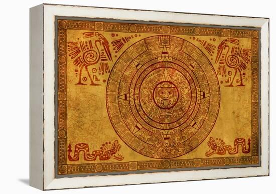 Maya Calendar On Ancient Parchment-frenta-Framed Stretched Canvas