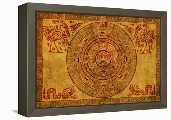 Maya Calendar On Ancient Parchment-frenta-Framed Stretched Canvas