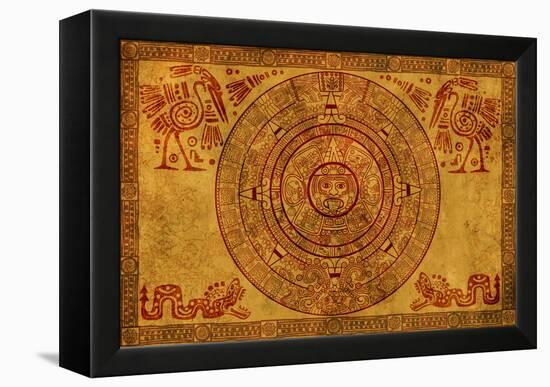 Maya Calendar On Ancient Parchment-frenta-Framed Stretched Canvas