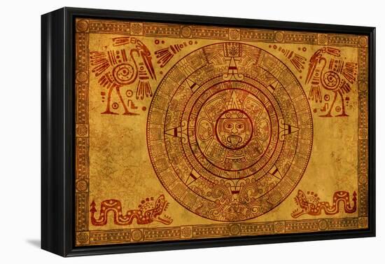 Maya Calendar On Ancient Parchment-frenta-Framed Stretched Canvas