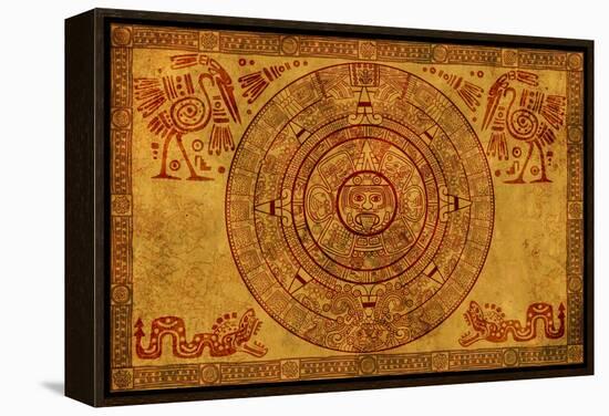 Maya Calendar On Ancient Parchment-frenta-Framed Stretched Canvas