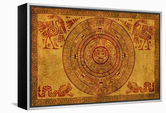 Maya Calendar On Ancient Parchment-frenta-Framed Stretched Canvas