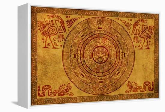 Maya Calendar On Ancient Parchment-frenta-Framed Stretched Canvas