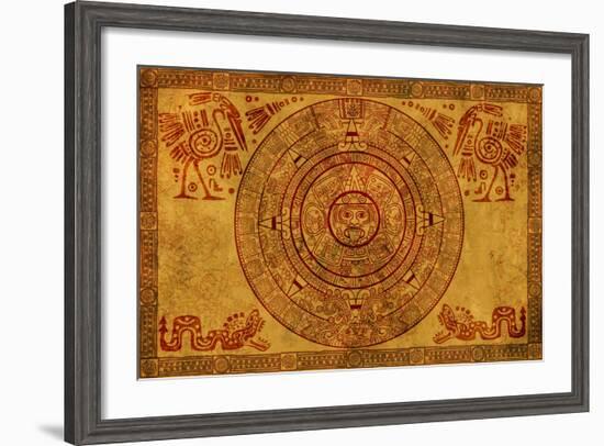 Maya Calendar On Ancient Parchment-frenta-Framed Art Print