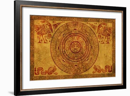 Maya Calendar On Ancient Parchment-frenta-Framed Art Print