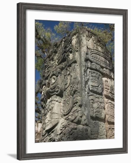 Mayan Glyphs on the Side of Stela, Copan Archaeological Park, UNESCO World Heritage Site, Honduras-null-Framed Photographic Print
