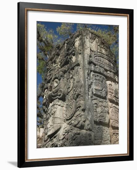 Mayan Glyphs on the Side of Stela, Copan Archaeological Park, UNESCO World Heritage Site, Honduras-null-Framed Photographic Print