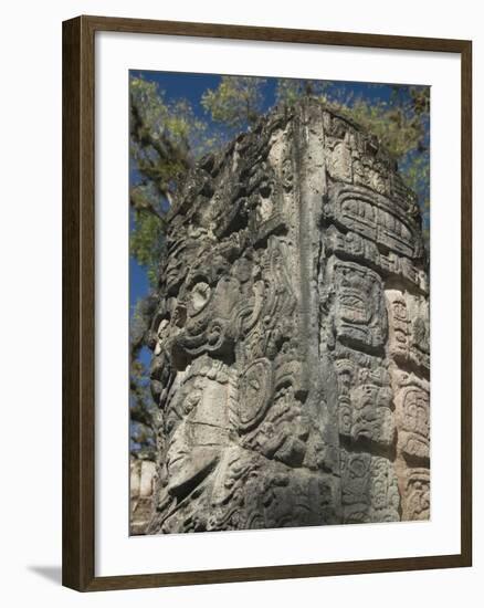 Mayan Glyphs on the Side of Stela, Copan Archaeological Park, UNESCO World Heritage Site, Honduras-null-Framed Photographic Print