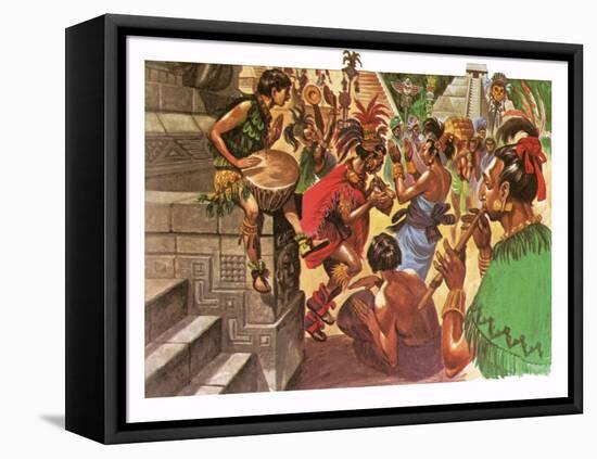 Mayan Natives Dancing and Making Music in Front of a Temple-Peter Jackson-Framed Premier Image Canvas