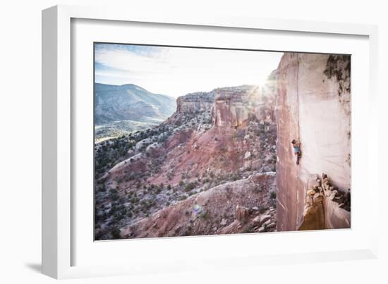 Mayan Smith-Gobat Climbs Rednekk Justus In Escalante Canyon, Cabin Wall, Grand Junction, Colorado-Dan Holz-Framed Photographic Print