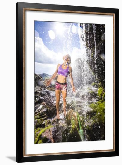 Mayan Smith-Gobat Seeks Refreshment From A Waterfall In The High Rockies Above Marble, Colorado-Dan Holz-Framed Photographic Print