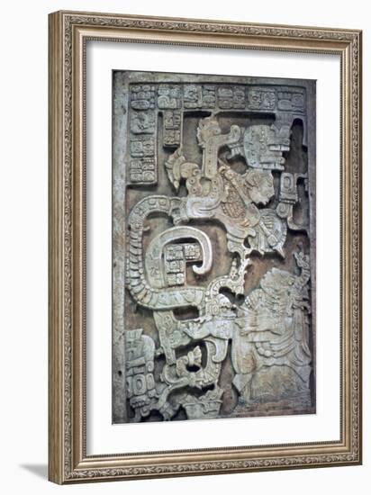 Mayan stone lintel showing a serpent god and priest-Unknown-Framed Giclee Print