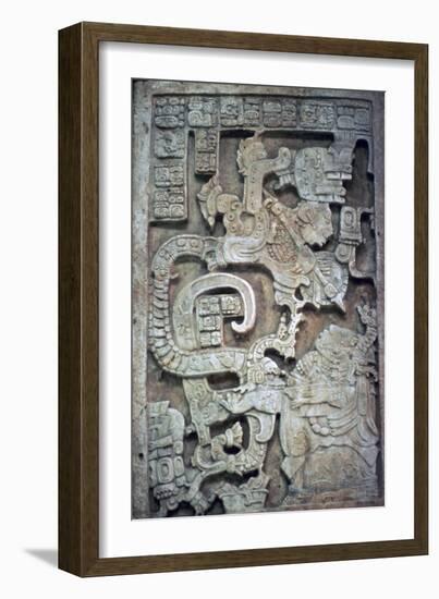 Mayan stone lintel showing a serpent god and priest-Unknown-Framed Giclee Print