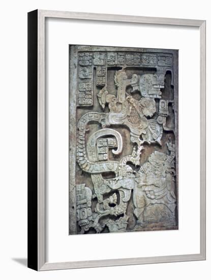 Mayan stone lintel showing a serpent god and priest-Unknown-Framed Giclee Print