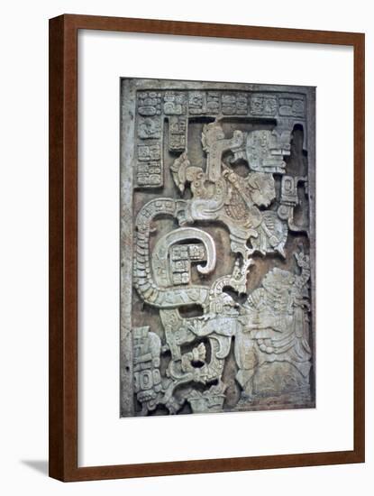 Mayan stone lintel showing a serpent god and priest-Unknown-Framed Giclee Print