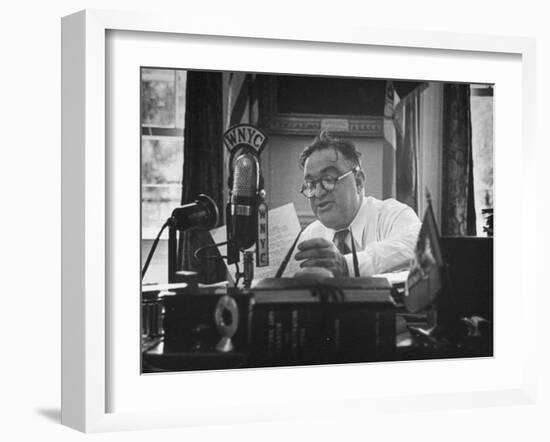 Mayor Fiorello LaGuardia Speaking on the Radio-William C^ Shrout-Framed Photographic Print