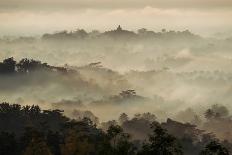 Colorful Sunrise over Borobudur Temple in Misty Jungle Forest, Indoneisa-mazzzur-Photographic Print