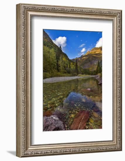 Mcdonald Creek in Autumn with Garden Wall in Glacier National Park, Montana, USA-Chuck Haney-Framed Photographic Print