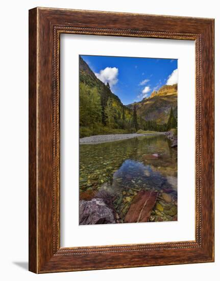 Mcdonald Creek in Autumn with Garden Wall in Glacier National Park, Montana, USA-Chuck Haney-Framed Photographic Print