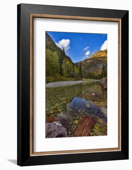 Mcdonald Creek in Autumn with Garden Wall in Glacier National Park, Montana, USA-Chuck Haney-Framed Photographic Print