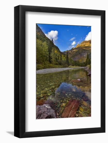 Mcdonald Creek in Autumn with Garden Wall in Glacier National Park, Montana, USA-Chuck Haney-Framed Photographic Print