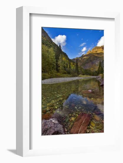 Mcdonald Creek in Autumn with Garden Wall in Glacier National Park, Montana, USA-Chuck Haney-Framed Photographic Print