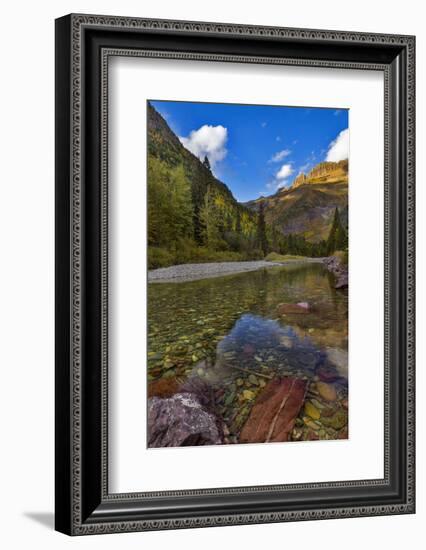 Mcdonald Creek in Autumn with Garden Wall in Glacier National Park, Montana, USA-Chuck Haney-Framed Photographic Print