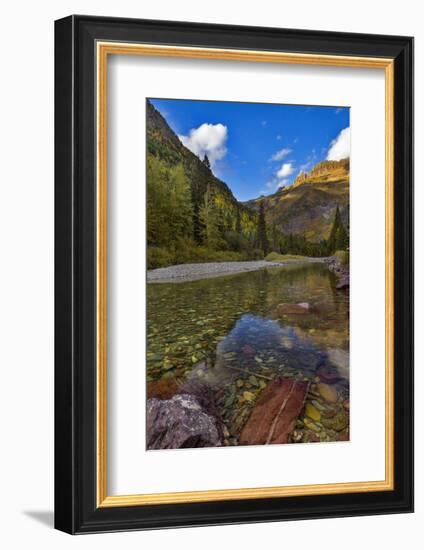 Mcdonald Creek in Autumn with Garden Wall in Glacier National Park, Montana, USA-Chuck Haney-Framed Photographic Print