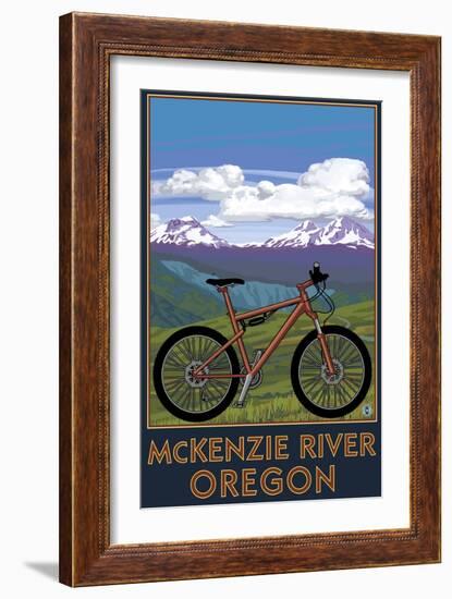 McKenzie River, Bicycle Scene-Lantern Press-Framed Art Print