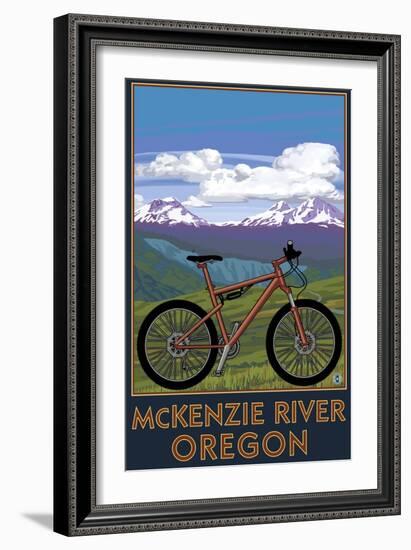 McKenzie River, Bicycle Scene-Lantern Press-Framed Art Print