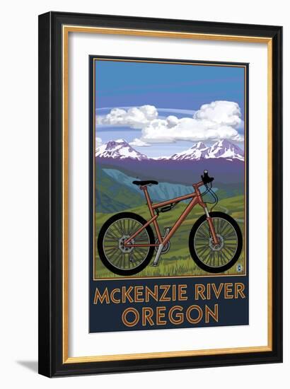 McKenzie River, Bicycle Scene-Lantern Press-Framed Art Print