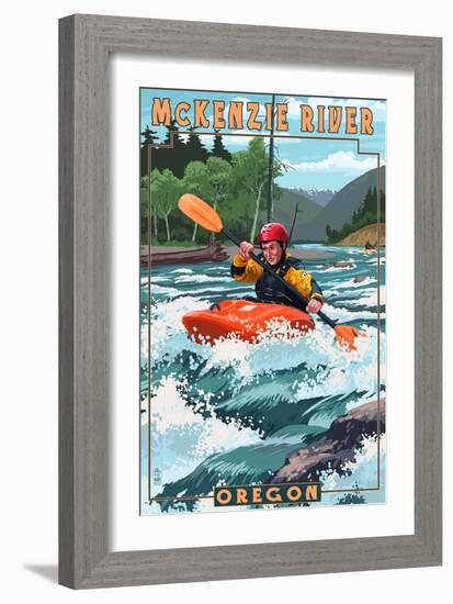 McKenzie River, Oregon - Kayak Scene-Lantern Press-Framed Art Print